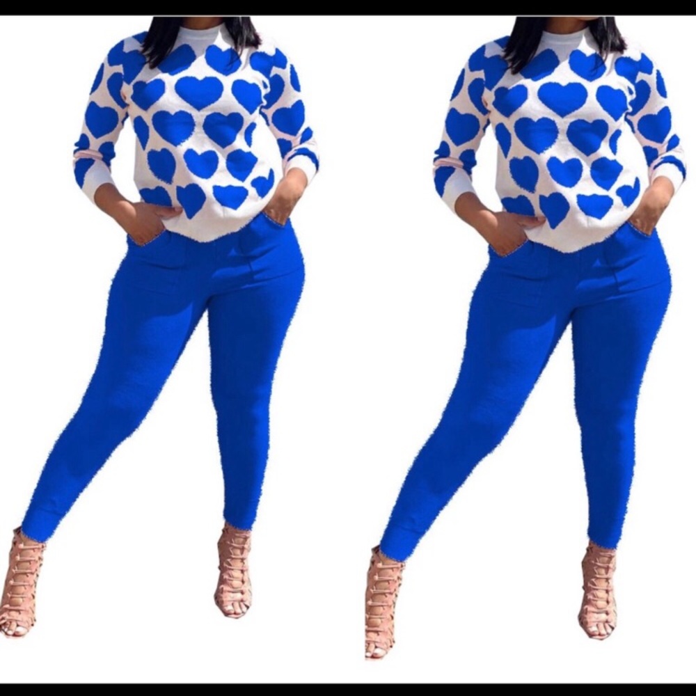 Stylish blue and white heart pants set